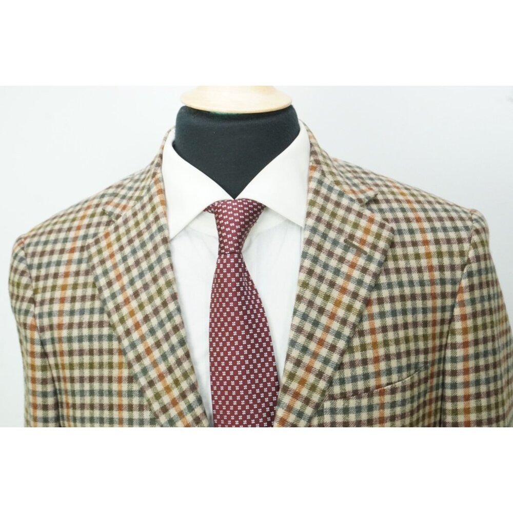 Raffaele Caruso Brown Orange Gingham Plaid Flannel Sport Coat Jacket Sz 36R NEW - Picture 2 of 8